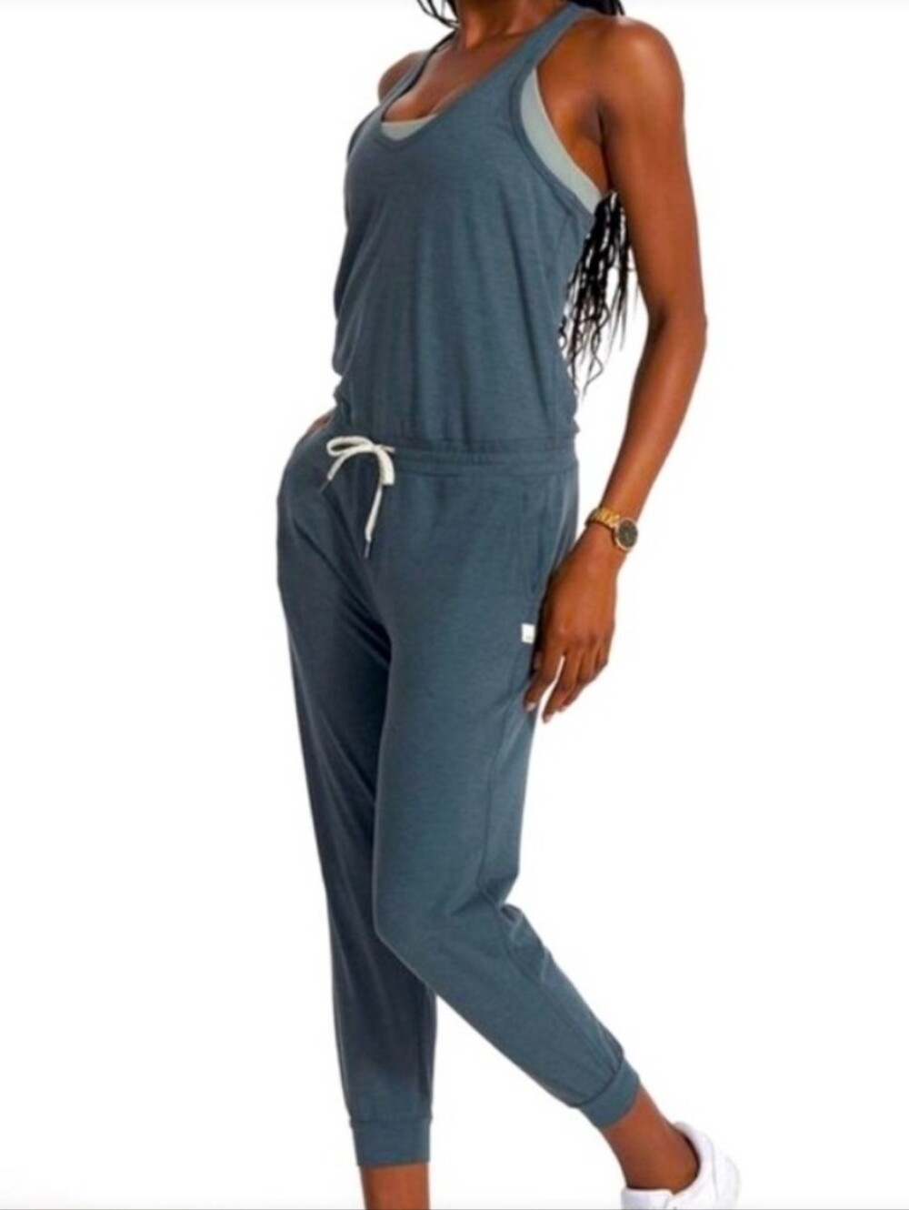 Vuori Lux Sleeveless Drawstring Jumpsuit- Stone Heathered- M